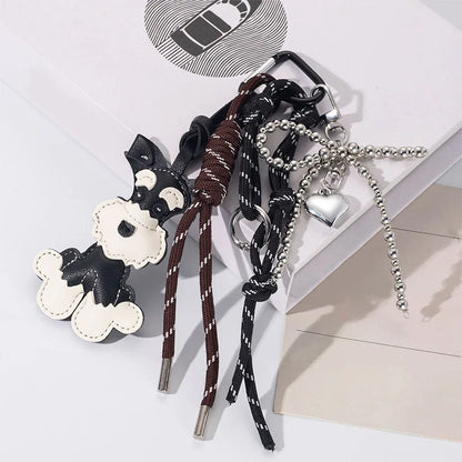Schnauzer Dog Keychain – Handmade Rope Bag Charm with Bow Pendant