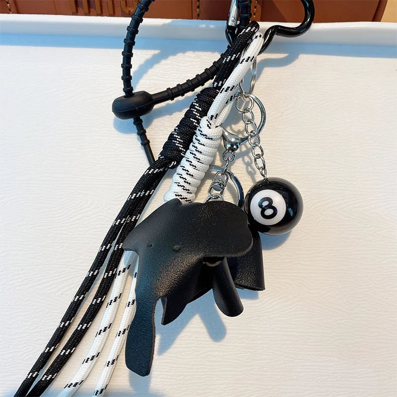 Elephant Leather Keychain Bag Charm with Braided Rope