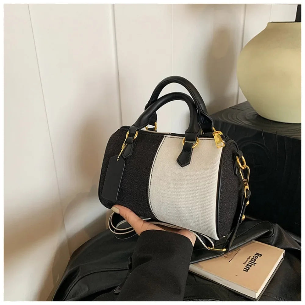 Colorblock Mini Boston Bag – Patchwork Crossbody Handbag