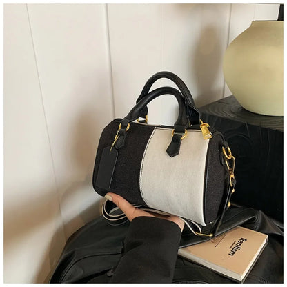 Colorblock Mini Boston Bag – Patchwork Crossbody Handbag