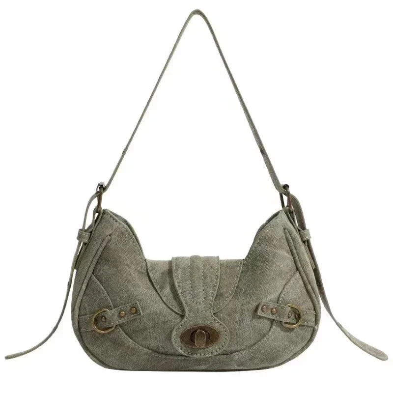 Y2K Vintage Rivet Shoulder Bag – Gothic Punk Canvas Handbag