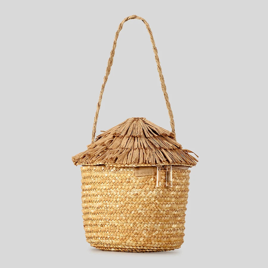 Creative Cartoon House Women Shoulder Bags Paper Woven Cute Handbags Handmade Summer Beach Bag Girls