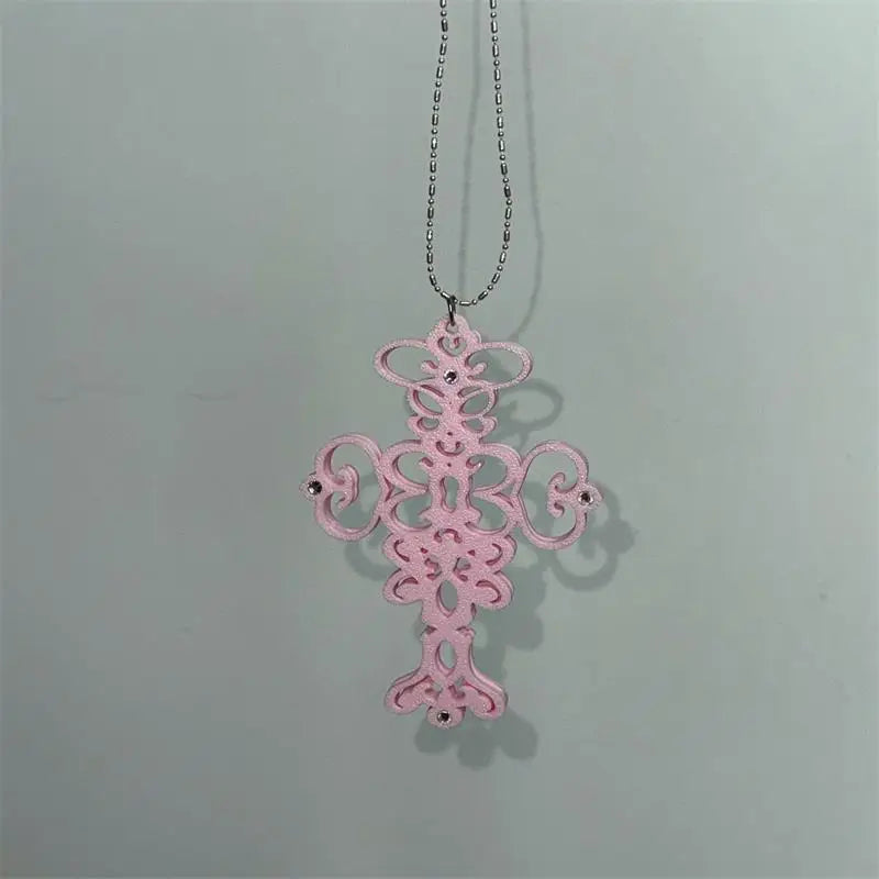 Gothic Cross Card Holder Necklace – Y2K Beaded Lanyard