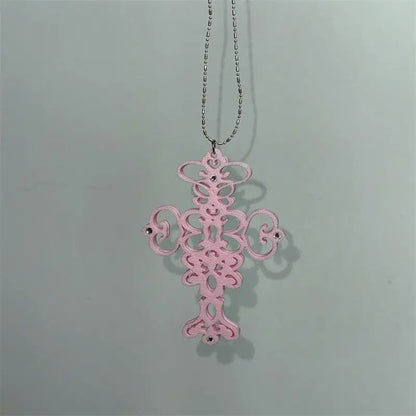 Gothic Cross Card Holder Necklace – Y2K Beaded Lanyard