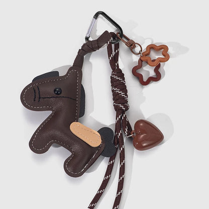 PU Leather Pony Keychain with Heart & Flower Bag Charm