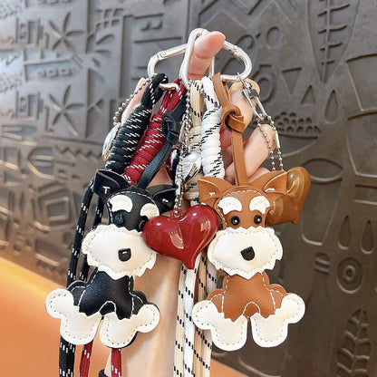 Cute Puppy Heart Pendant Keychain with Woven Rope Bag Charm
