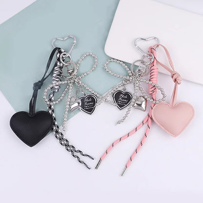 Heart Bow Keychain Beaded Leather Pendant Bag Charm