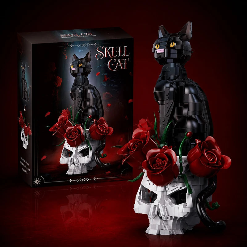 Gothic Skull Cat & Roses Building Blocks Set – MOC Decor Model