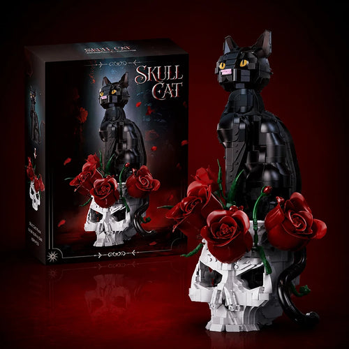 Gothic Skull Cat & Roses Building Blocks Set – MOC Decor Model