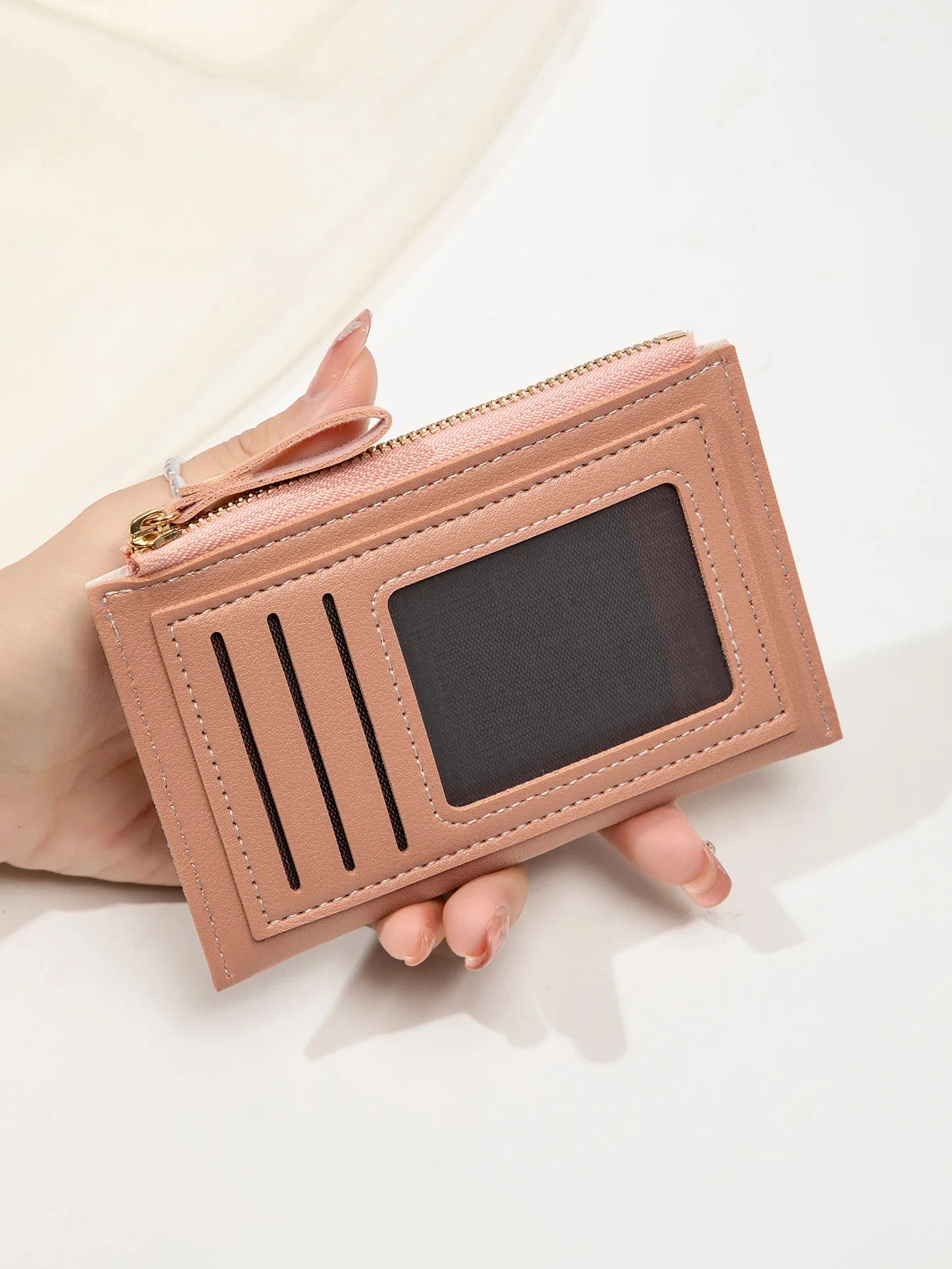 Slim PU Leather Card Wallet with ID Window & Wrist Strap