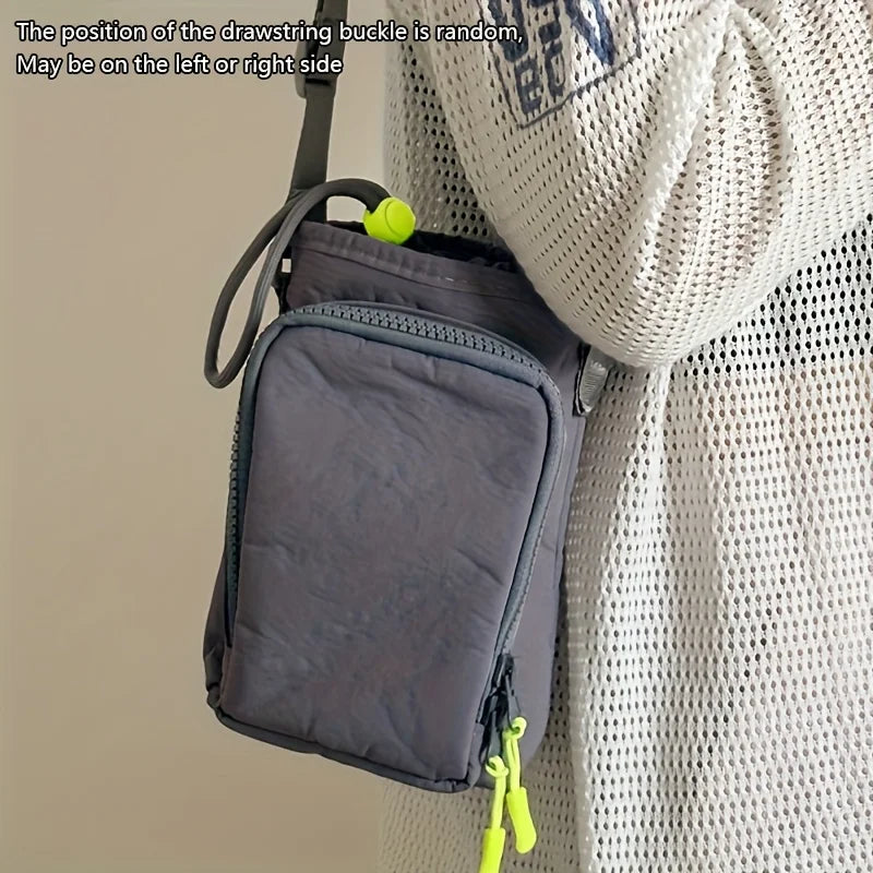 Mini Nylon Crossbody Bag with Phone Pocket & Bottle Holder