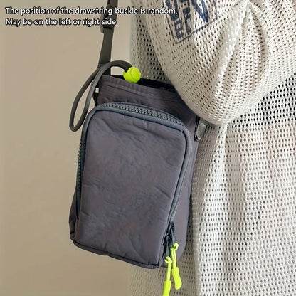 Mini Nylon Crossbody Bag with Phone Pocket & Bottle Holder