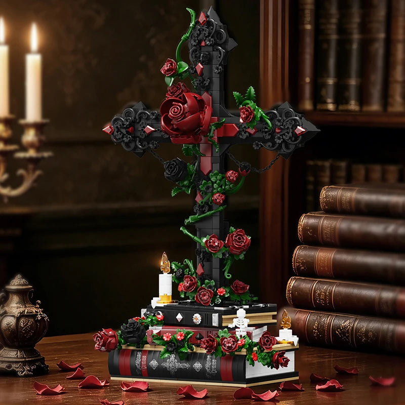 Gothic Rose Cross MOC Building Blocks Set – 1349pcs Floral Display