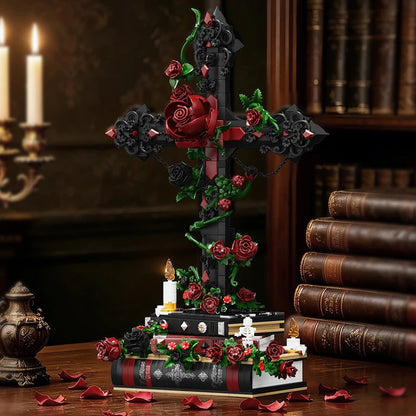 Gothic Rose Cross MOC Building Blocks Set – 1349pcs Floral Display