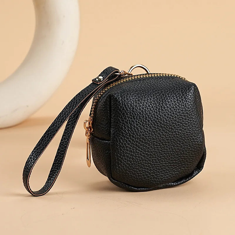 Mini PU Leather Coin Purse – Portable Wristlet Pouch with Key Ring