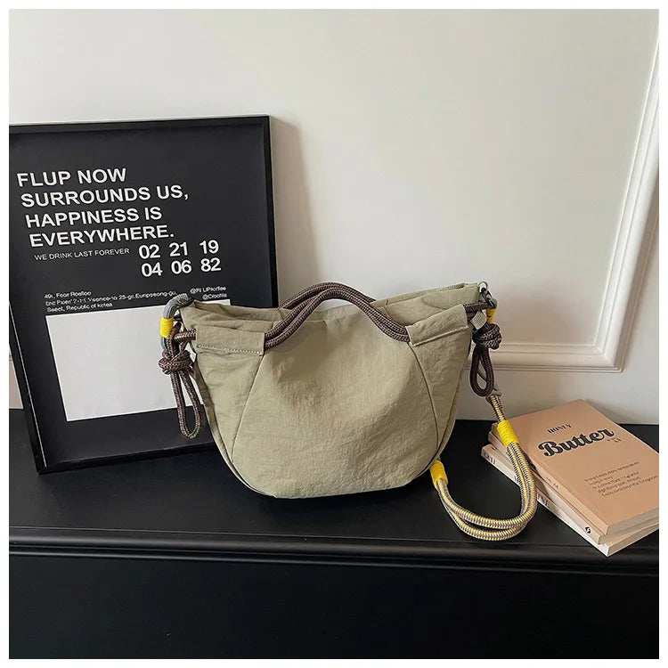 Trendy Shoulder Bags Women Oxford Fabric Drawstring Foldable Crossbody Bag Minimalist Design Casual