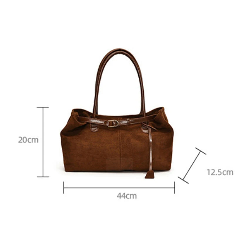 Fashionable Retro Suede Bag Popular European American Large-Capacity Autumn Winter Tote Bag Simple