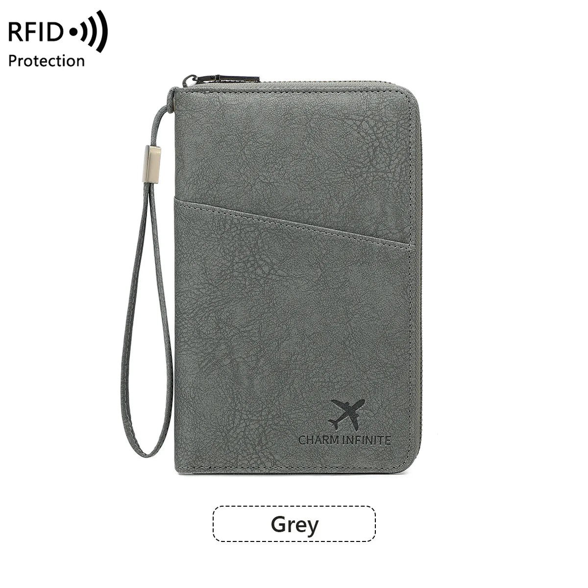 RFID Blocking Passport Wallet Travel Document Organizer with Zipper & Wrist Strap