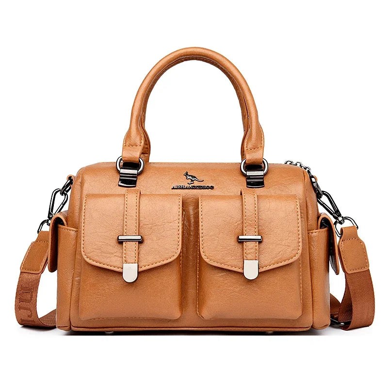 Large Capacity Women's Leather Handbag – Shoulder & Crossbody Bag
