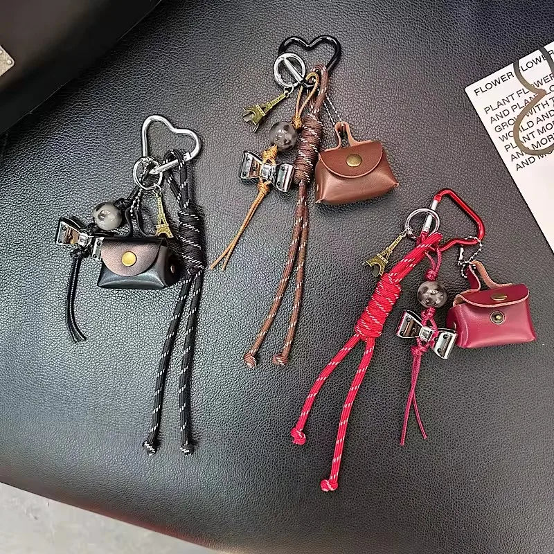 Cute Bag Charm Keychain with Mini Purse, Bow & Eiffel Tower Pendant