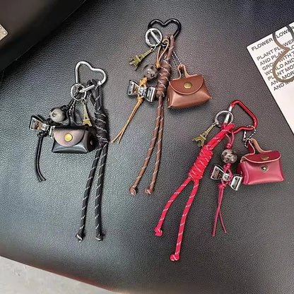 Cute Bag Charm Keychain with Mini Purse, Bow & Eiffel Tower Pendant
