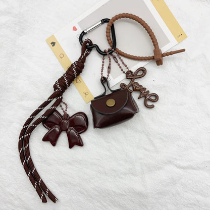 Cute Charm Keychain Set – Heart Clasp, Tassel & Pendant