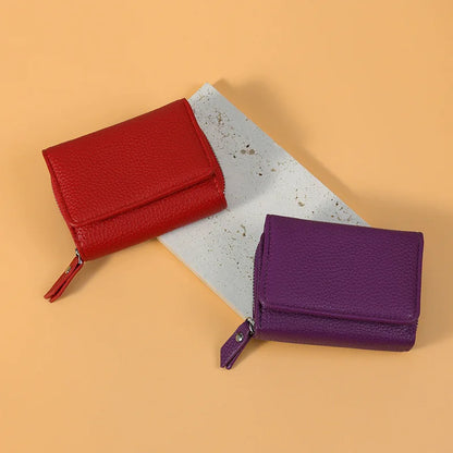 PU Leather Short Wallet for Women – Lychee Texture Multi-Card Organizer