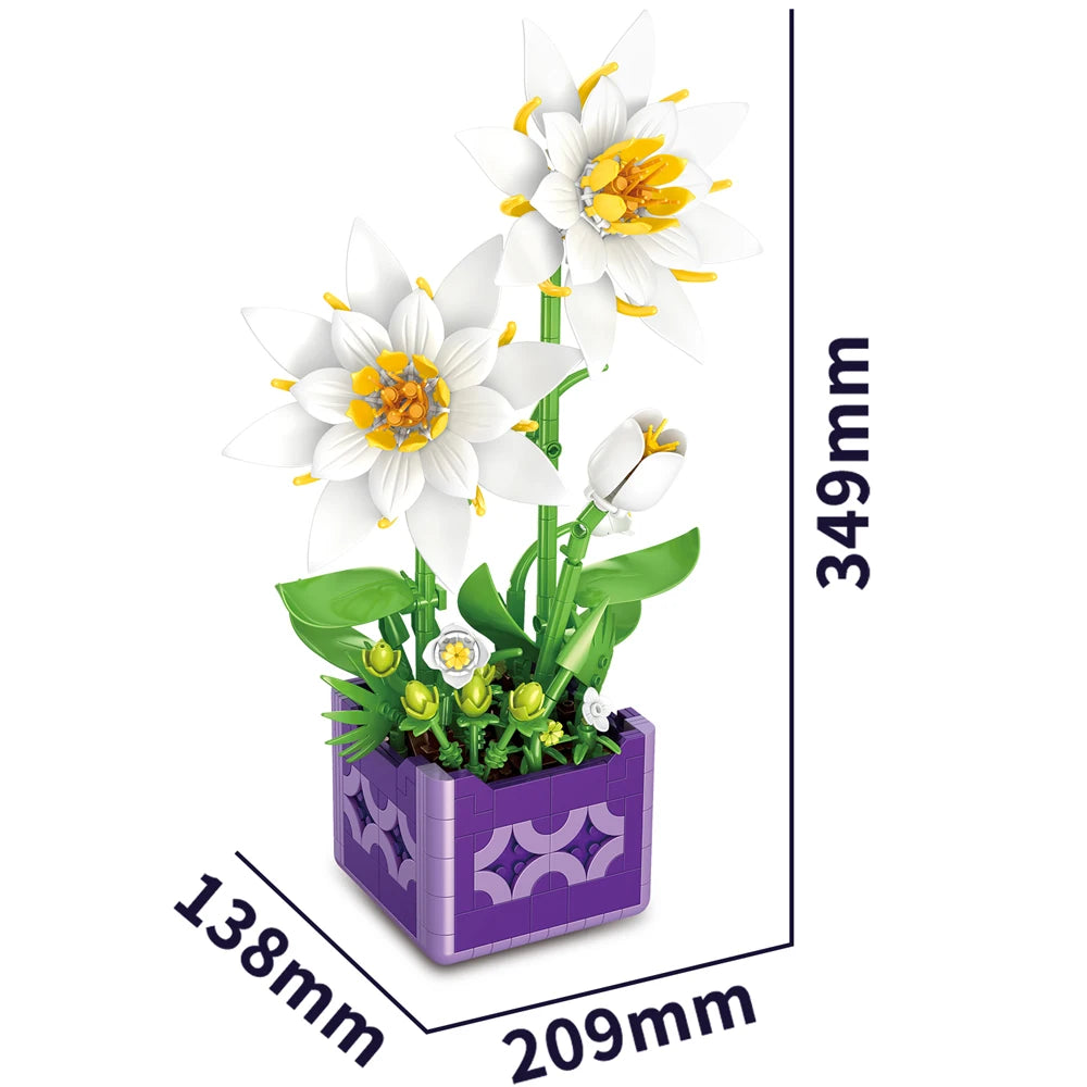 Flower Bouquet Building Blocks – Potted Plant Home Decor Set
