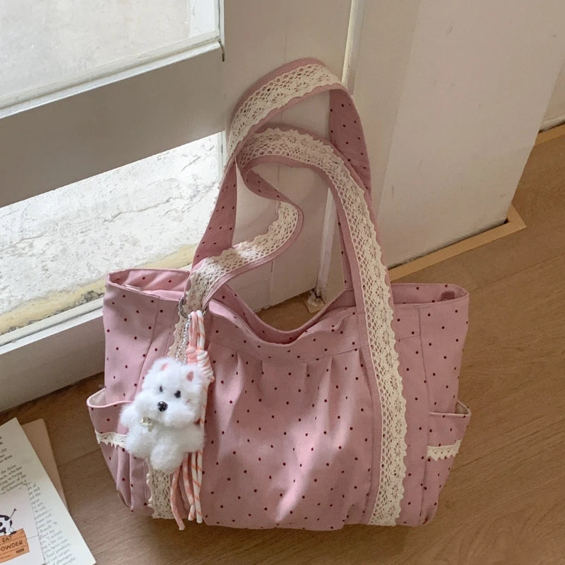 Korean Style Ins Lace Tote Bag Trendy Fashionable Versatile Shoulder Women Casual Simple Commuting