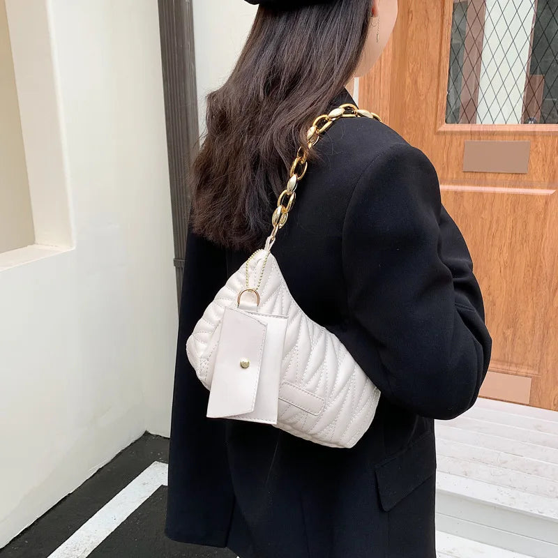 Quilted Ruched Crescent Bag Chain Shoulder Bag Women S Handbag Coin Purse Summer Every Day