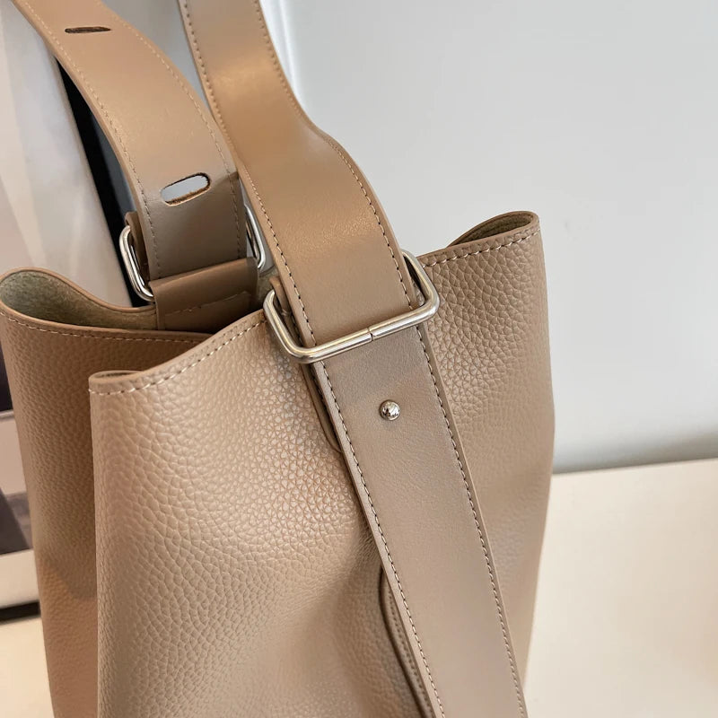 Moods Retro Shoulder Bucket Bag Sets Women 2-In-1 Solid Color Large Capacity Cross Body Shopper
