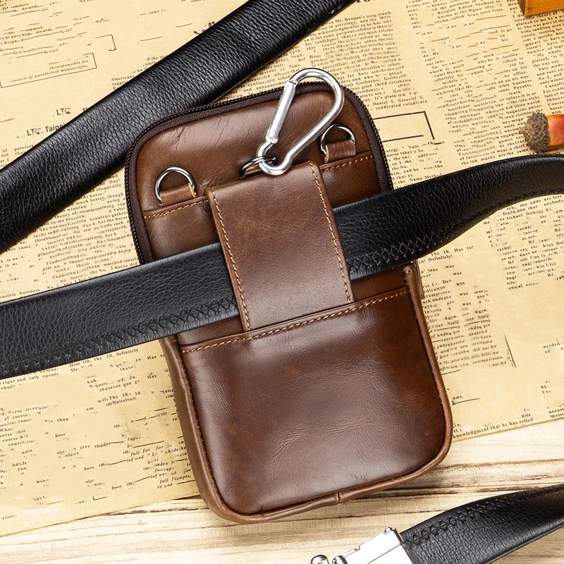 Genuine Leather Waist Bag for Men with Belt Hook