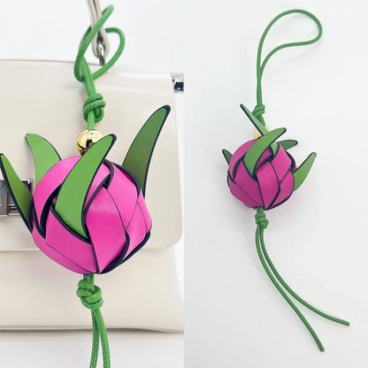 Hand-Woven Leather Fruit Bag Charm – Cute Keychain Pendant
