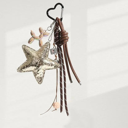 Star Charm Keychain with Balloon Dog & Braided Rope Bag Accessory