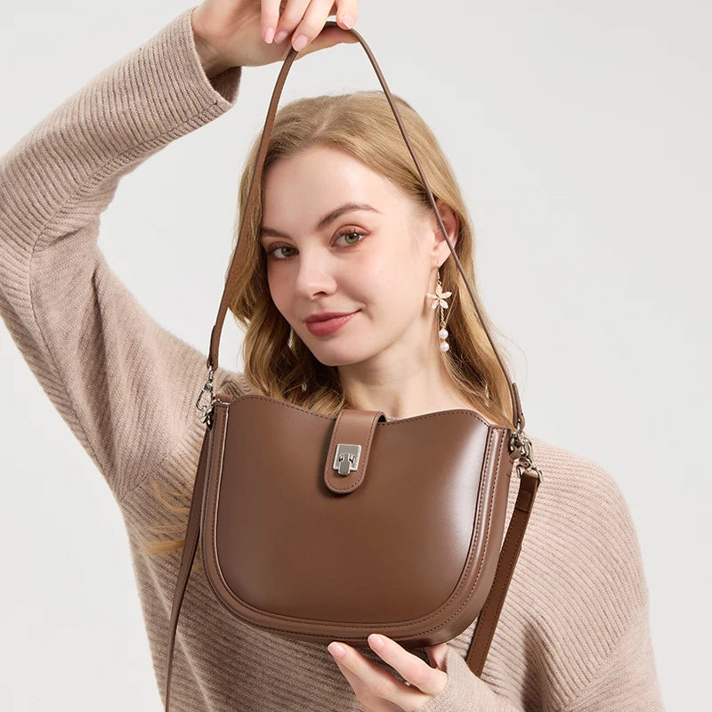 Genuine Leather Crossbody Bag for Women – Vintage Shoulder Handbag