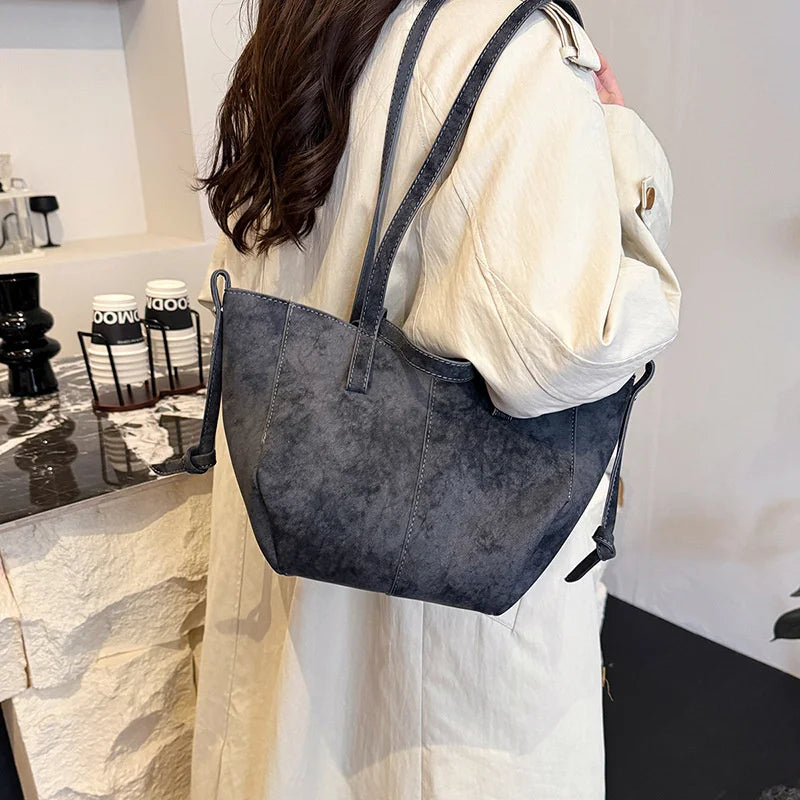 Large Suede Tote Bag – Women's Retro Shoulder Handbag