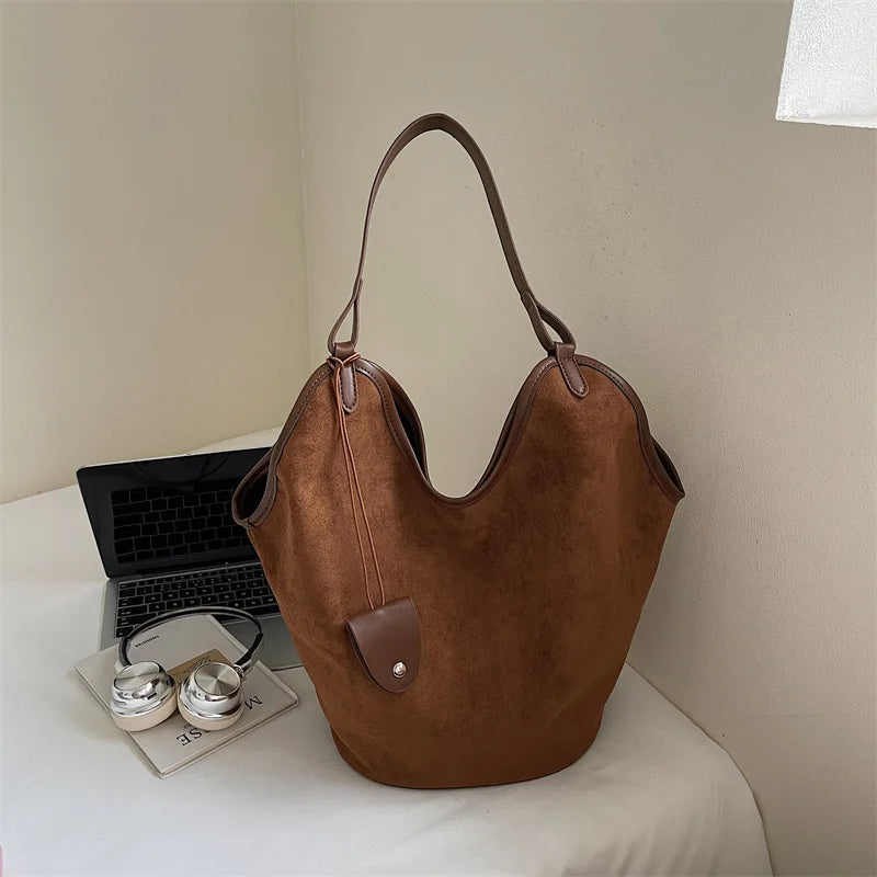 Suede Shoulder Tote Bag – Retro Large Capacity Women's Handbag