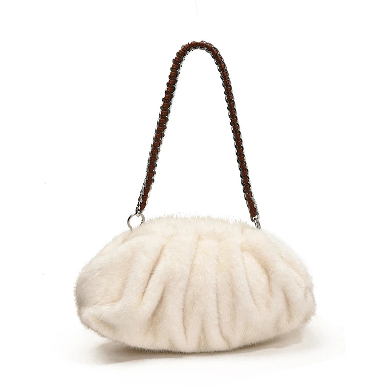 Luxury Women S Furry Pleated Purses Handbags Plush Cloud Bag Designer Chain Shoulder Bags Winter