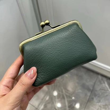 Genuine Leather Kiss Lock Coin Purse for Women