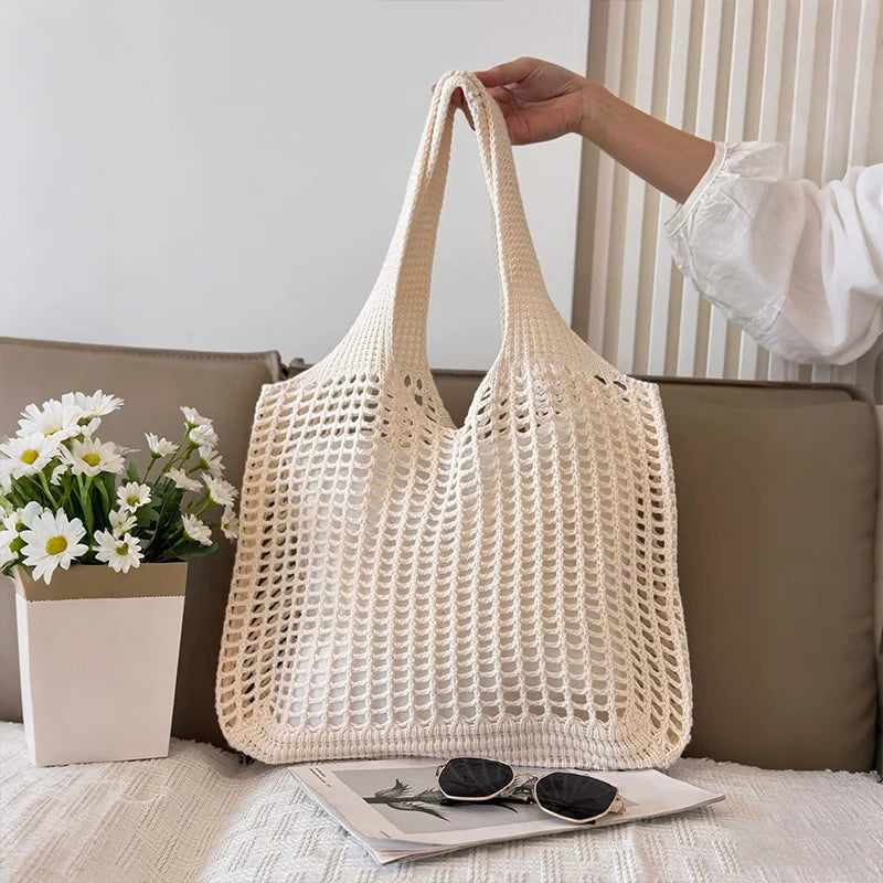 Crochet Tote Bag for Women – Large Hollow Knit Beach Shopper