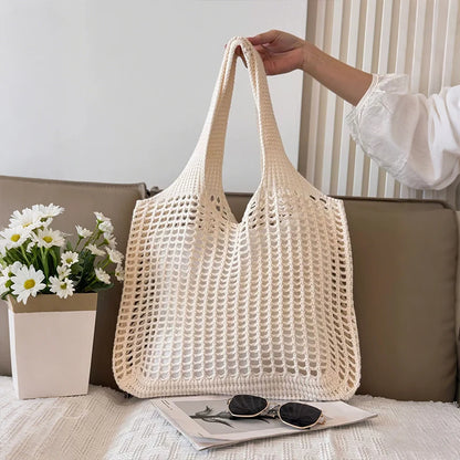 Crochet Tote Bag for Women – Large Hollow Knit Beach Shopper