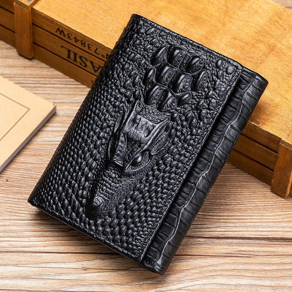 Men's Genuine Leather Crocodile Embossed Trifold Wallet