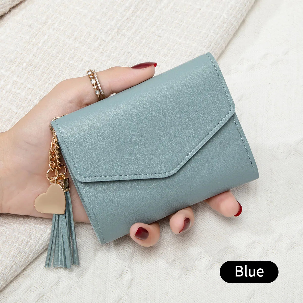 Women's Compact Clutch Wallet with Tassel & Gold Heart Charm