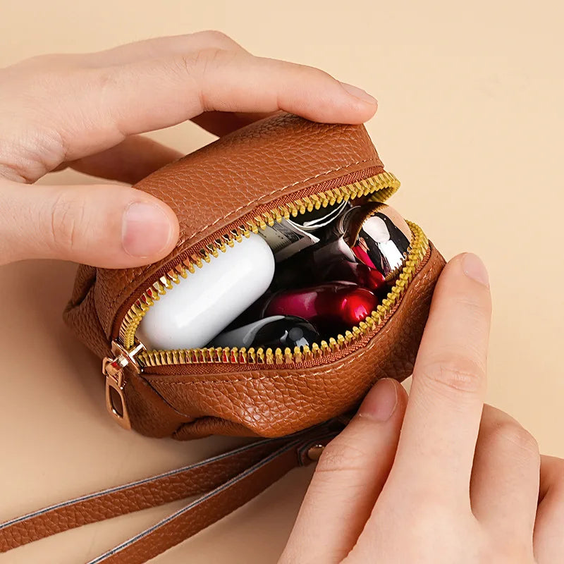 Mini PU Leather Coin Purse – Portable Wristlet Pouch with Key Ring