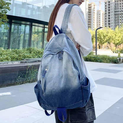 Washed Denim Backpack – Large Capacity School Bag