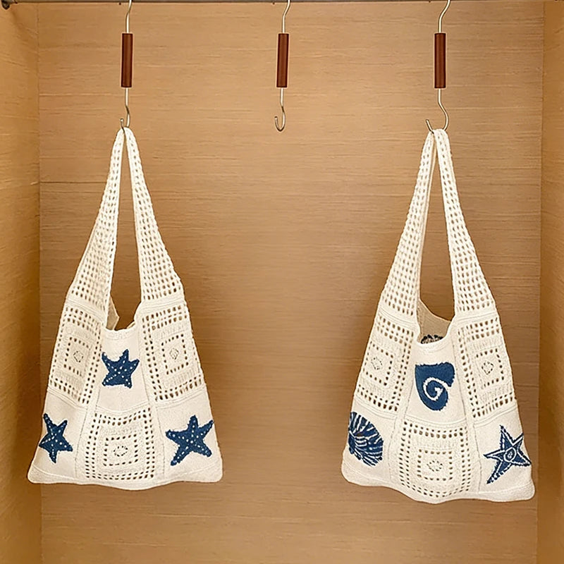 Knit Turtle Shoulder Bag – Hollow Crochet Beach Tote