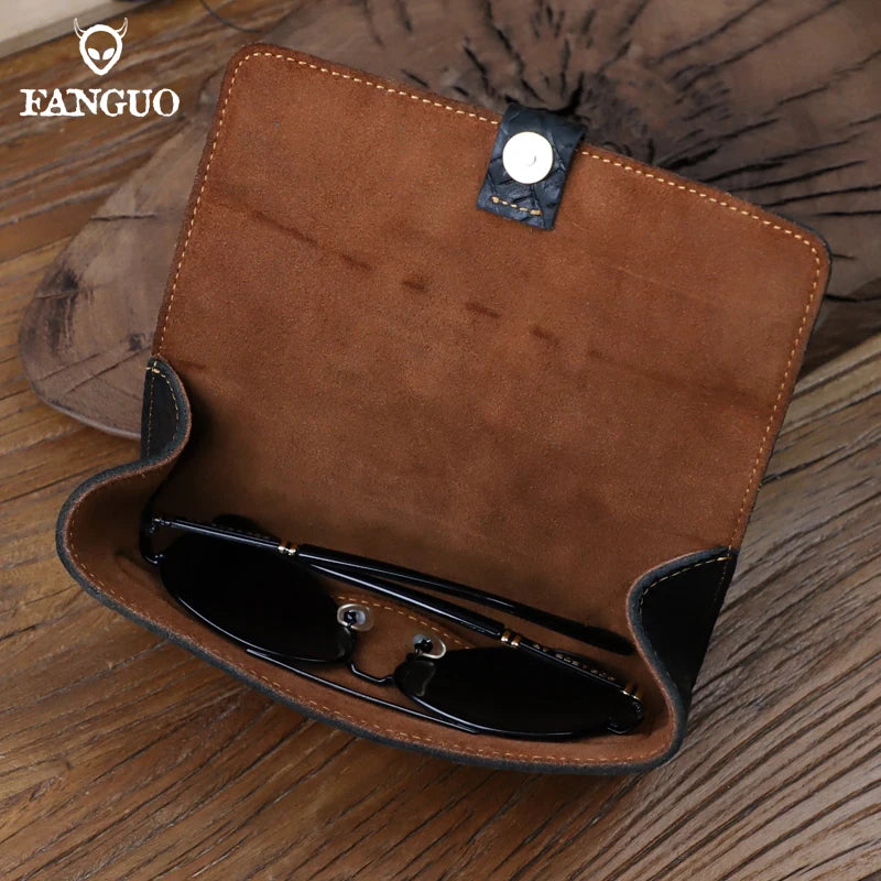 Genuine Leather Sunglasses Case – Handmade Crocodile Pattern Eyewear Holder