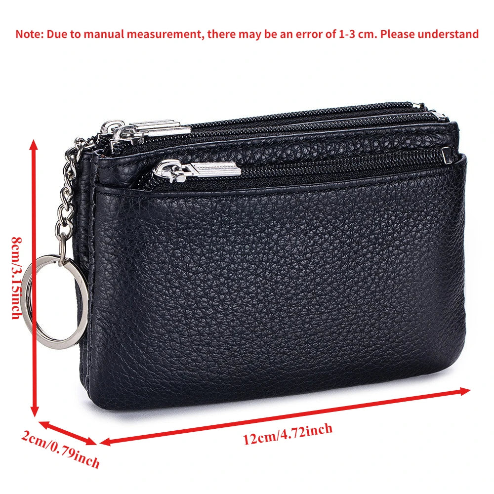 Genuine Leather Coin Purse Mini Wallet with Key Ring for Women