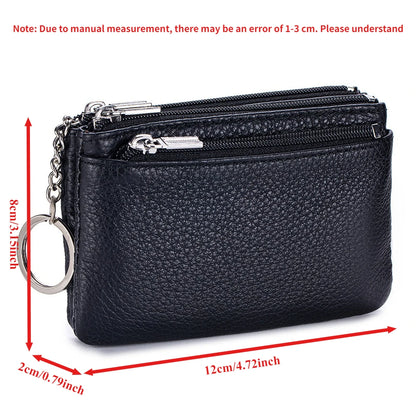 Genuine Leather Coin Purse Mini Wallet with Key Ring for Women