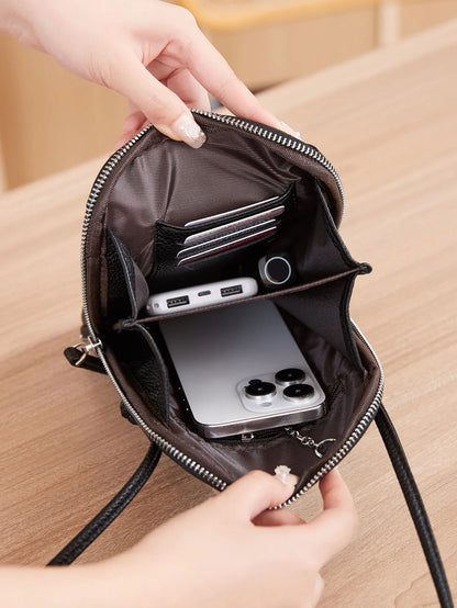 Mini Crossbody Bag for Women – Leather Phone Purse with Zipper